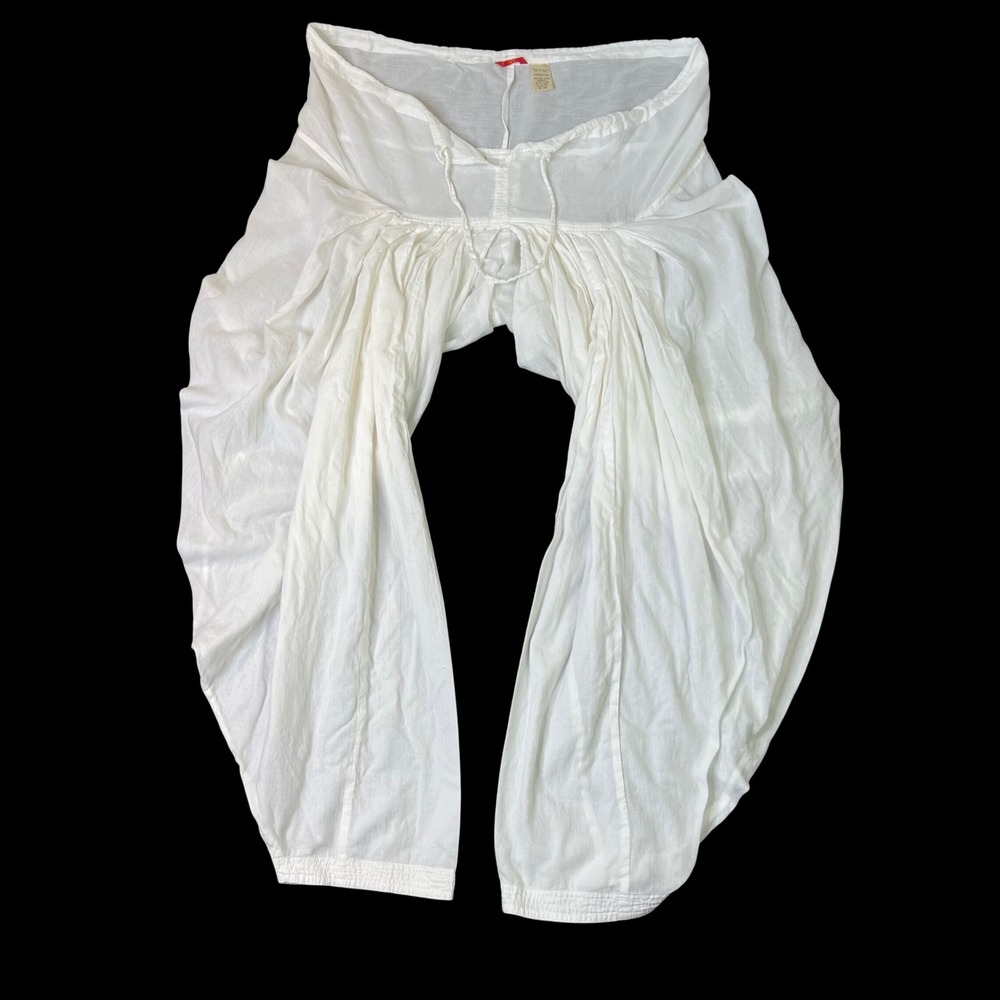 W for Woman 100% Cotton Draped Harem Dhoti Pants Medium White Drawstring Boho
